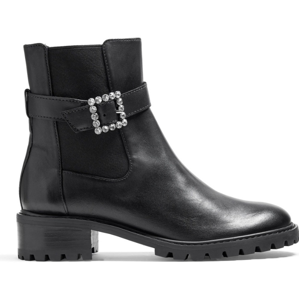 SCHUTZ Amebah Buckle Lug Sole Ankle Boots Size 5.5 NEW MSRP $168